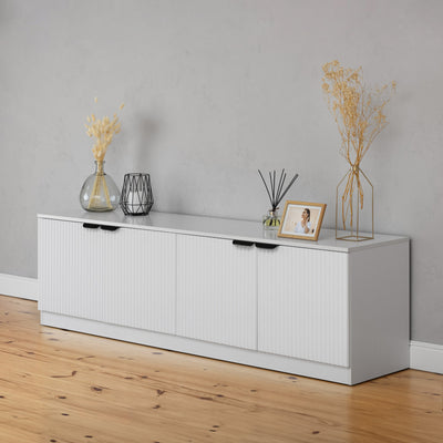 BUCHAREST TV UNIT- WHITE - FLUTED - PULL BLACK