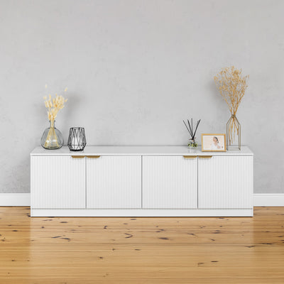 BUCHAREST TV UNIT- WHITE - FLUTED - PULL BRASS