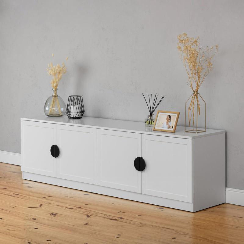 BUCHAREST TV UNIT- WHITE - HAMPTONS - HALF MOON BLACK