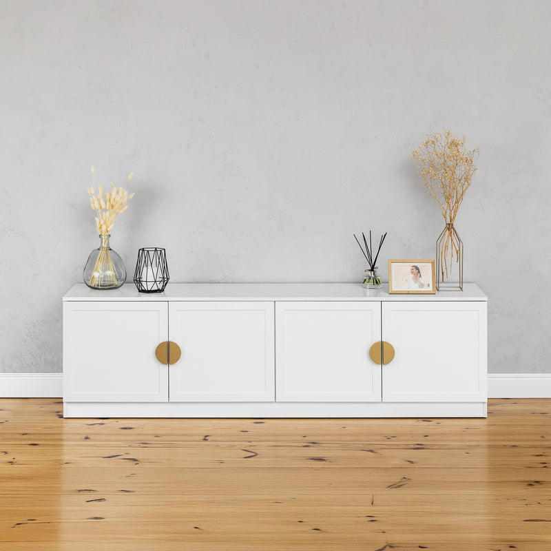 BUCHAREST TV UNIT- WHITE - HAMPTONS - HALF MOON BRASS