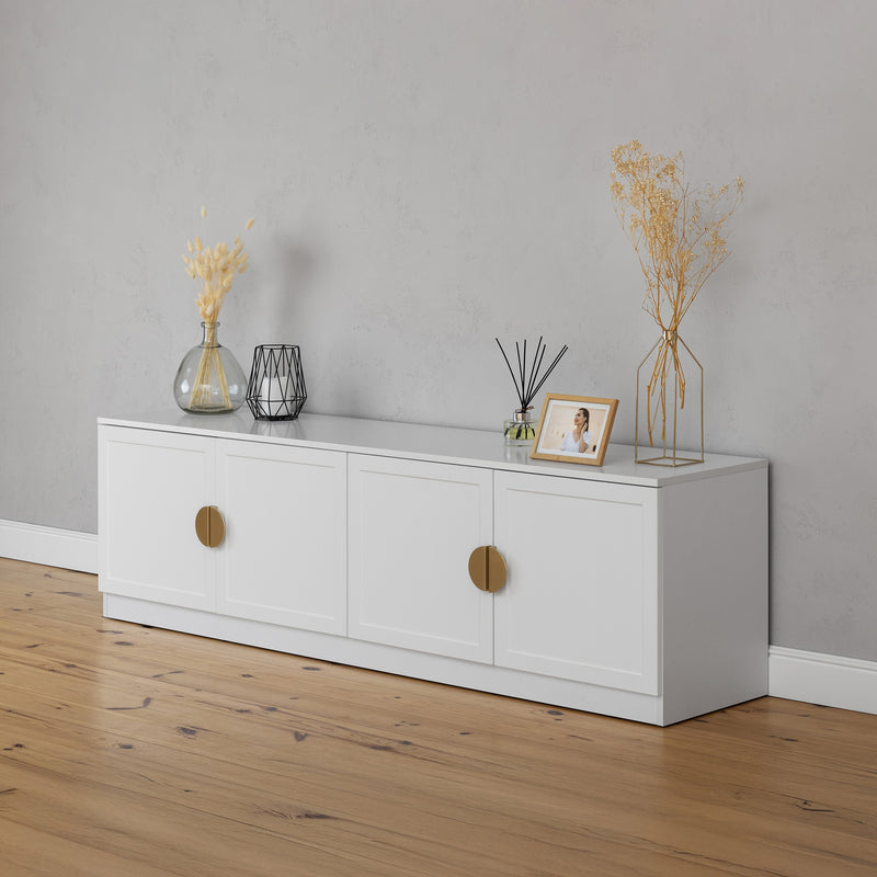 BUCHAREST TV UNIT- WHITE - HAMPTONS - HALF MOON BRASS