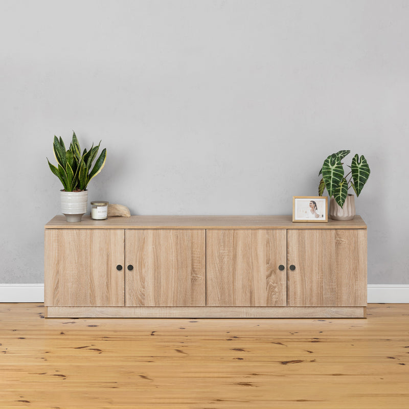 BUCHAREST TV UNIT- NATURAL OAK - SLIM - ROUND BLACK