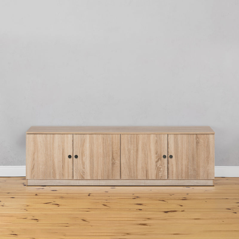 BUCHAREST TV UNIT- NATURAL OAK - SLIM - ROUND BLACK