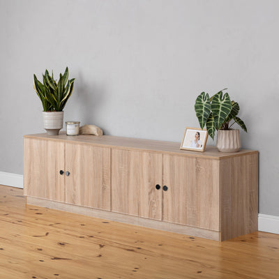 BUCHAREST TV UNIT- NATURAL OAK - SLIM - ROUND BLACK