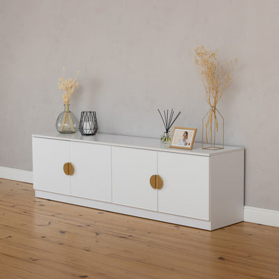 BUCHAREST TV UNIT- WHITE - SLIM - HALF MOON BRASS