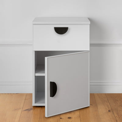 PORTO BEDSIDE TABLE - WHITE - SLIM - HALF MOON BLACK