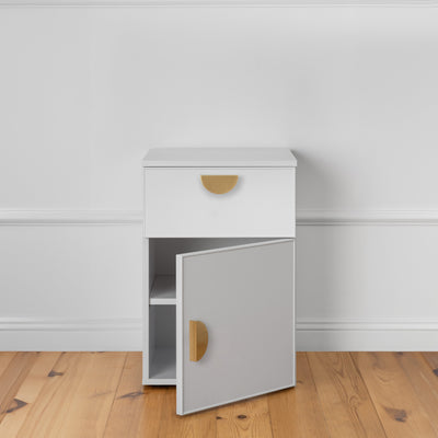 PORTO BEDSIDE TABLE - WHITE - SLIM - HALF MOON BRASS