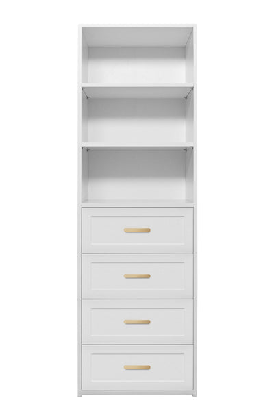 GENEVA 3 SHELF 4 DRAWER BUILT IN WARDROBE - WHITE - HAMPTON - OVAL BRASS