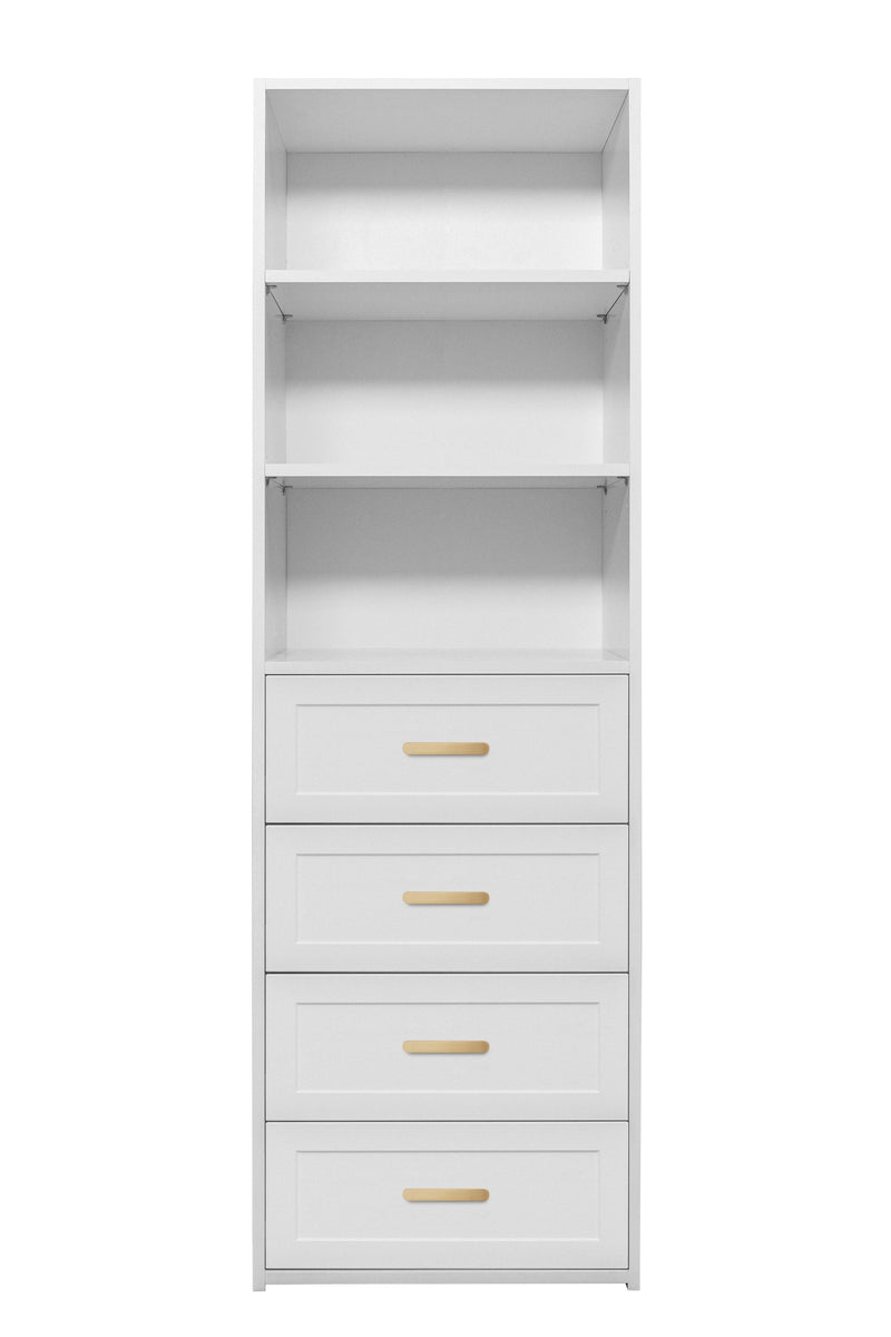 GENEVA 3 SHELF 4 DRAWER BUILT IN WARDROBE - WHITE - HAMPTON - OVAL BRASS