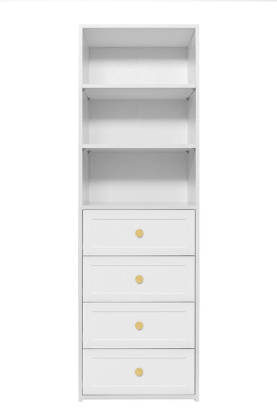 GENEVA 3 SHELF 4 DRAWER BUILT IN WARDROBE - WHITE - HAMPTON - ROUND BRASS