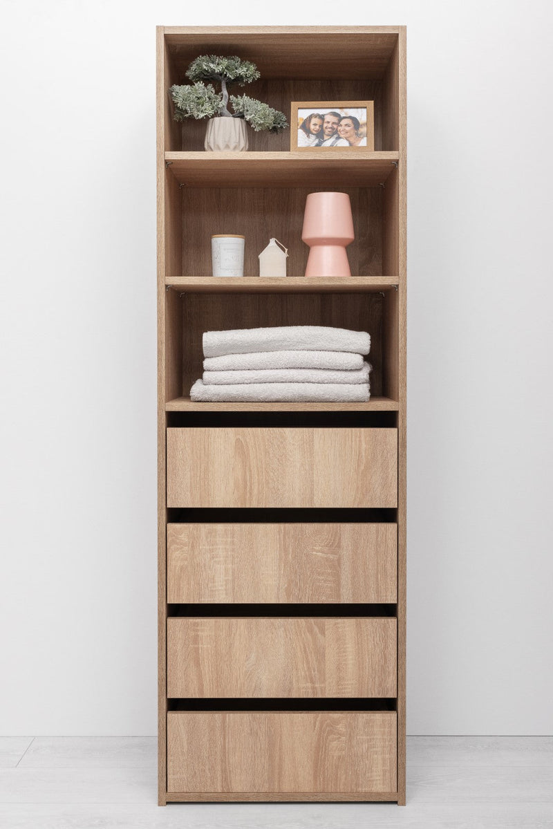 GENEVA THREE SHELF/FOUR DRAWER BUILT IN WARDROBE - CLASSIC - NATURAL OAK