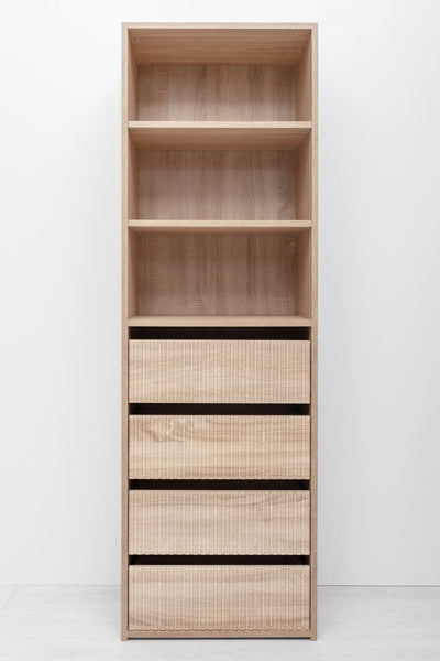 GENEVA THREE SHELF/FOUR DRAWER BUILT IN WARDROBE - FLUTED - NATURAL OAK