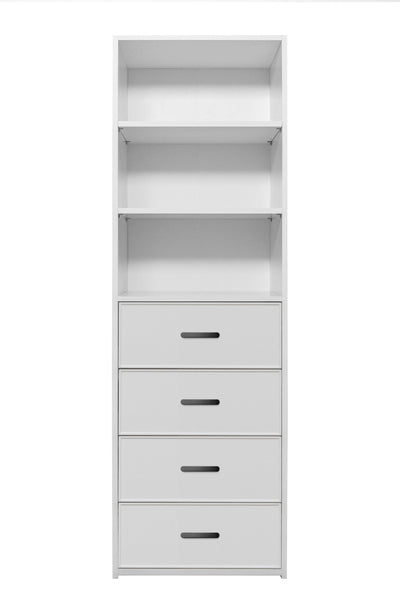 GENEVA 3 SHELF 4 DRAWER BUILT IN WARDROBE - WHITE - SLIM - OVAL BLACK