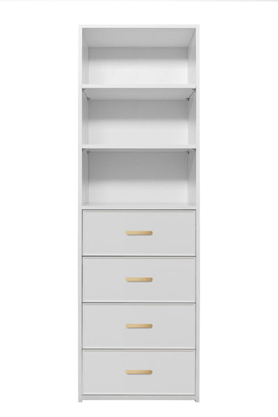 GENEVA 3 SHELF 4 DRAWER BUILT IN WARDROBE - WHITE - SLIM - OVAL BRASS