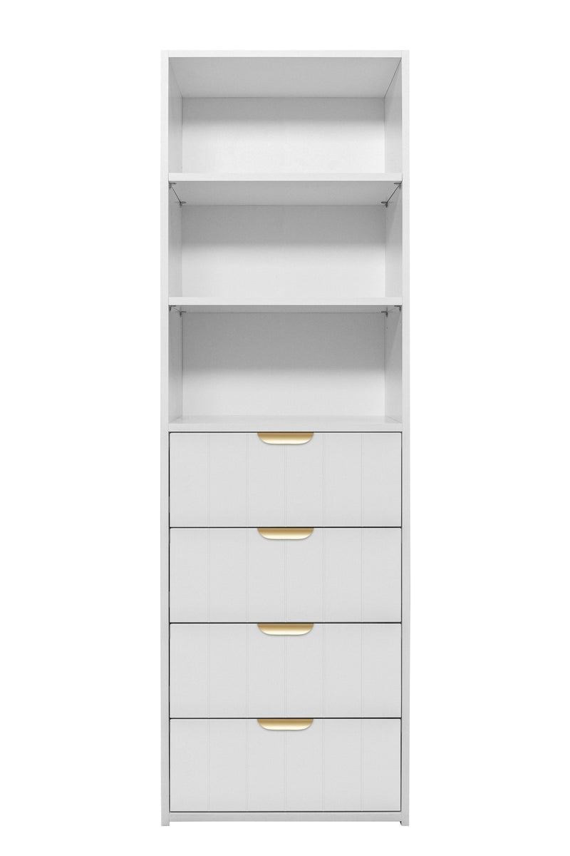 GENEVA 3 SHELF 4 DRAWER BUILT IN WARDROBE - WHITE - VJ PANEL - PULL BRASS