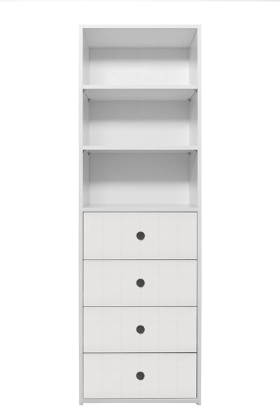 GENEVA 3 SHELF 4 DRAWER BUILT IN WARDROBE - WHITE - VJ PANEL - ROUND BLACK
