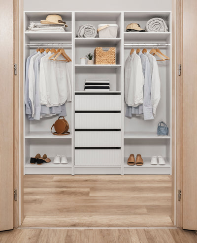 MALMO THREE SHELF/FOUR DRAWER WALK IN WARDROBE - FLUTED