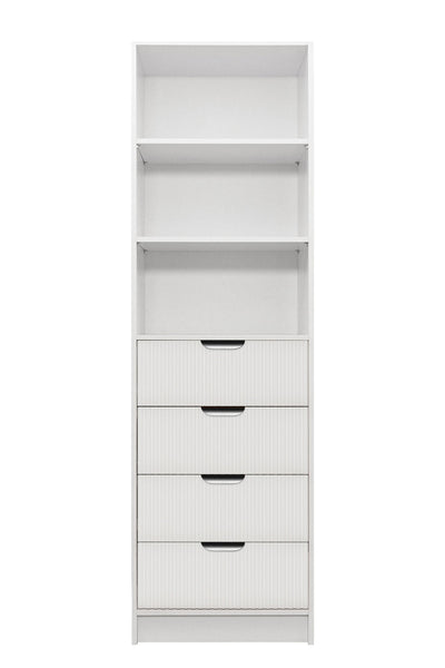 MALMO 3 SHELF 4 DRAWER WALK IN WARDROBE  - WHITE - FLUTED - PULL BLACK