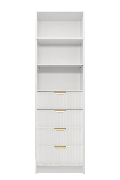 MALMO 3 SHELF 4 DRAWER WALK IN WARDROBE  - WHITE - FLUTED - PULL BRASS