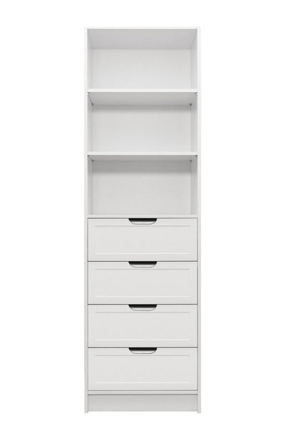 MALMO 3 SHELF 4 DRAWER WALK IN WARDROBE  - WHITE - HAMPTONS - PULL BLACK
