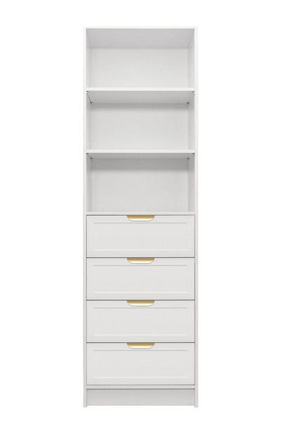 MALMO 3 SHELF 4 DRAWER WALK IN WARDROBE  - WHITE - HAMPTONS - PULL BRASS