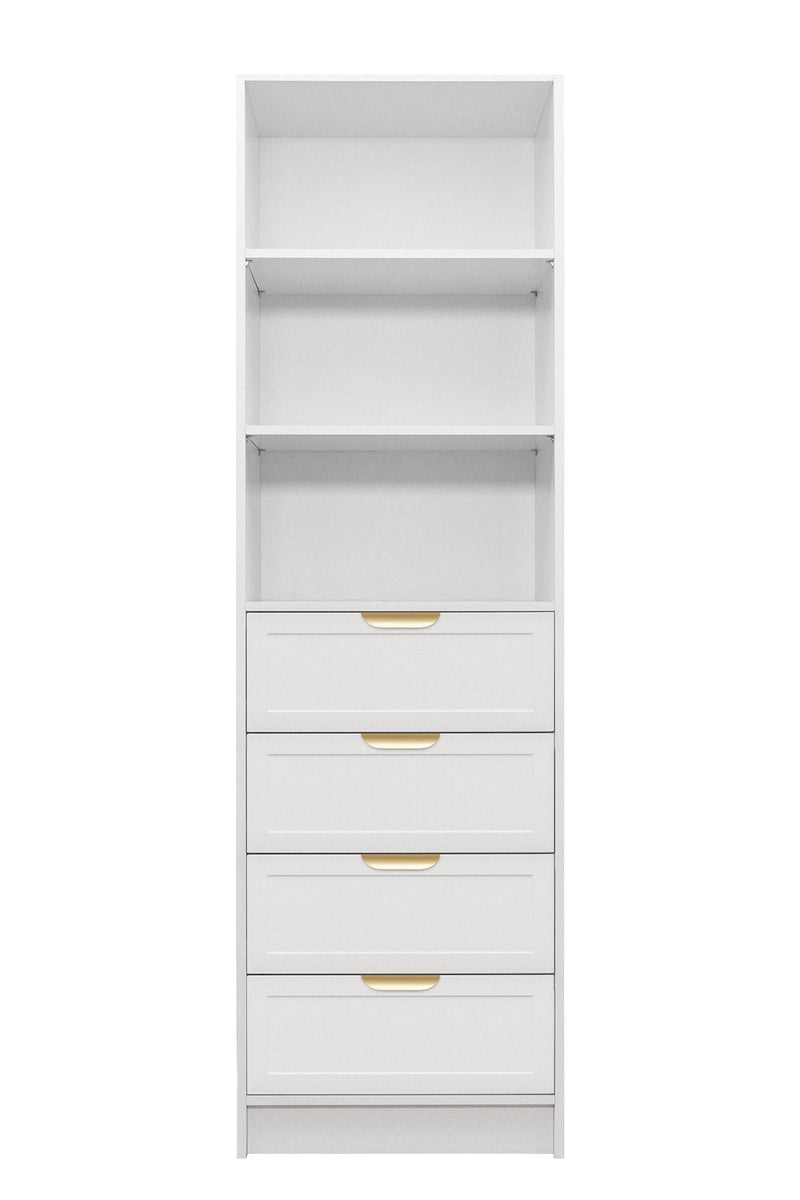 MALMO 3 SHELF 4 DRAWER WALK IN WARDROBE  - WHITE - HAMPTONS - PULL BRASS