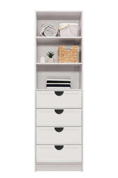 MALMO 3 SHELF 4 DRAWER WALK IN WARDROBE  - WHITE - HAMPTONS - HALF MOON BLACK
