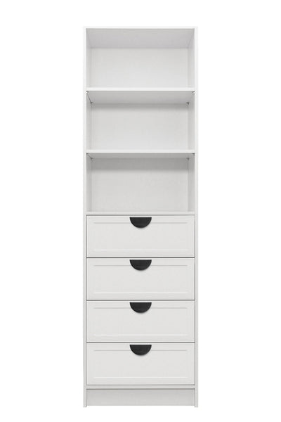 MALMO 3 SHELF 4 DRAWER WALK IN WARDROBE  - WHITE - HAMPTONS - HALF MOON BLACK