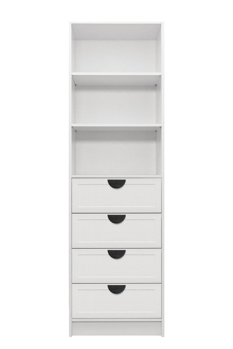 MALMO 3 SHELF 4 DRAWER WALK IN WARDROBE  - WHITE - HAMPTONS - HALF MOON BLACK