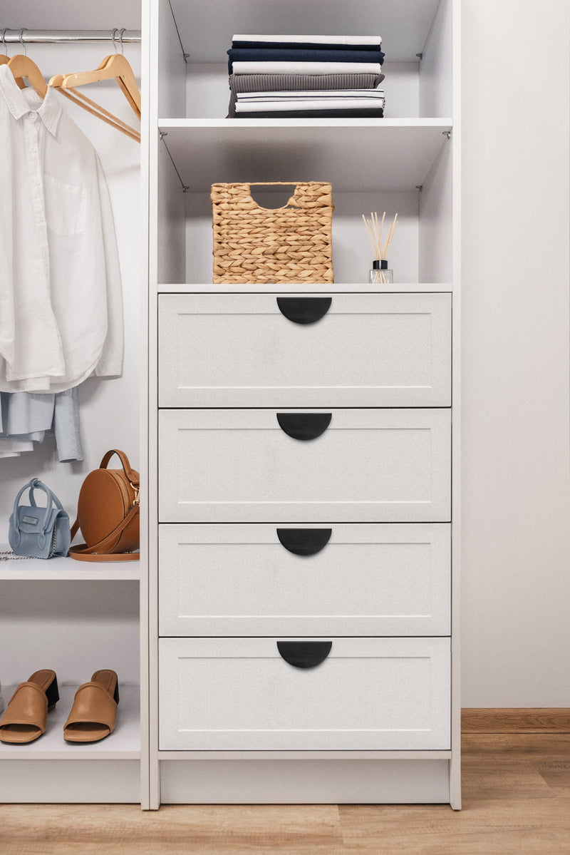 MALMO 3 SHELF 4 DRAWER WALK IN WARDROBE  - WHITE - HAMPTONS - HALF MOON BLACK