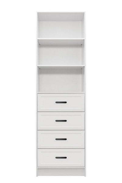 MALMO 3 SHELF 4 DRAWER WALK IN WARDROBE  - WHITE - HAMPTONS - OVAL BLACK