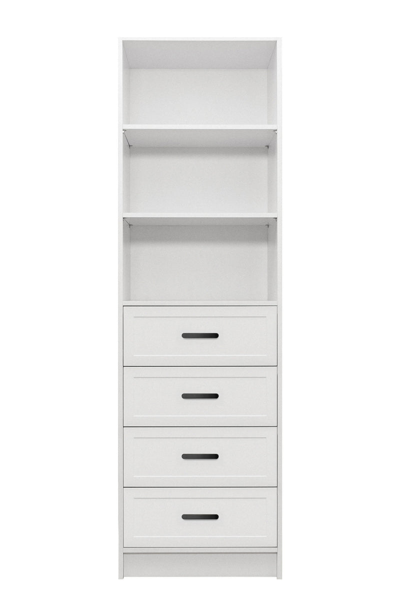 MALMO 3 SHELF 4 DRAWER WALK IN WARDROBE  - WHITE - HAMPTONS - OVAL BLACK