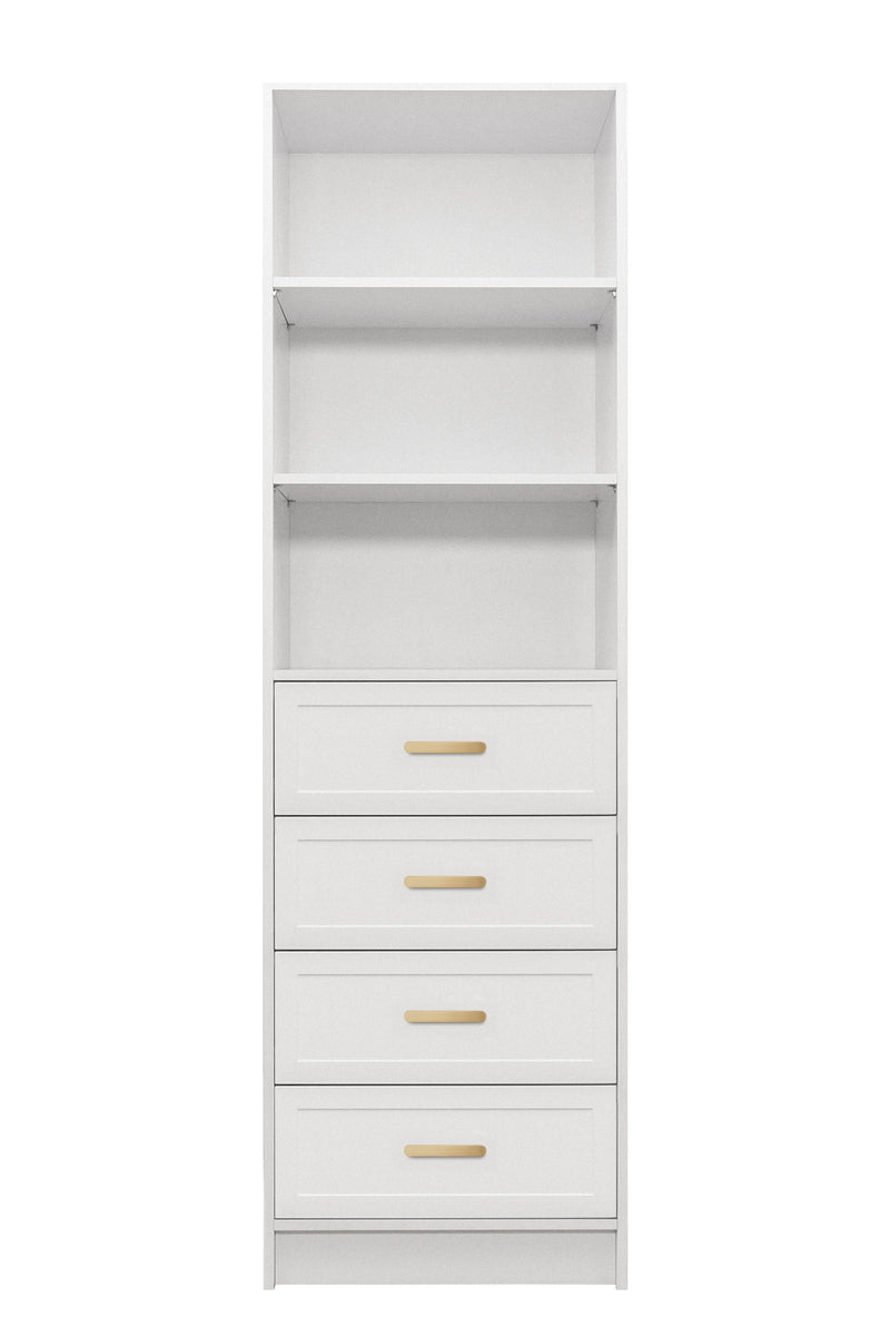 MALMO 3 SHELF 4 DRAWER WALK IN WARDROBE  - WHITE - HAMPTONS - OVAL BRASS