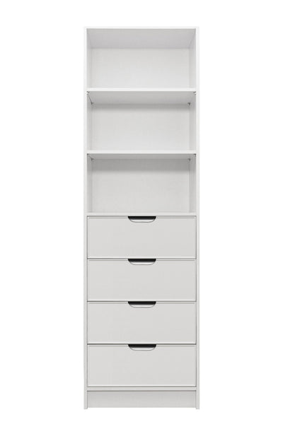 MALMO 3 SHELF 4 DRAWER WALK IN WARDROBE  - WHITE - SLIM - PULL BLACK