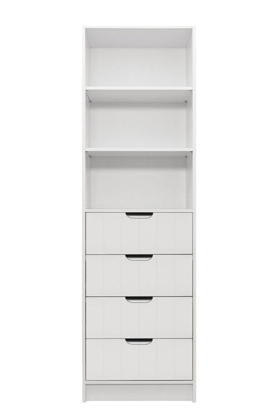 MALMO 3 SHELF 4 DRAWER WALK IN WARDROBE  - WHITE - VJ PANEL - PULL BLACK