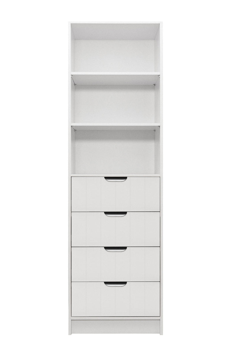 MALMO 3 SHELF 4 DRAWER WALK IN WARDROBE  - WHITE - VJ PANEL - PULL BLACK