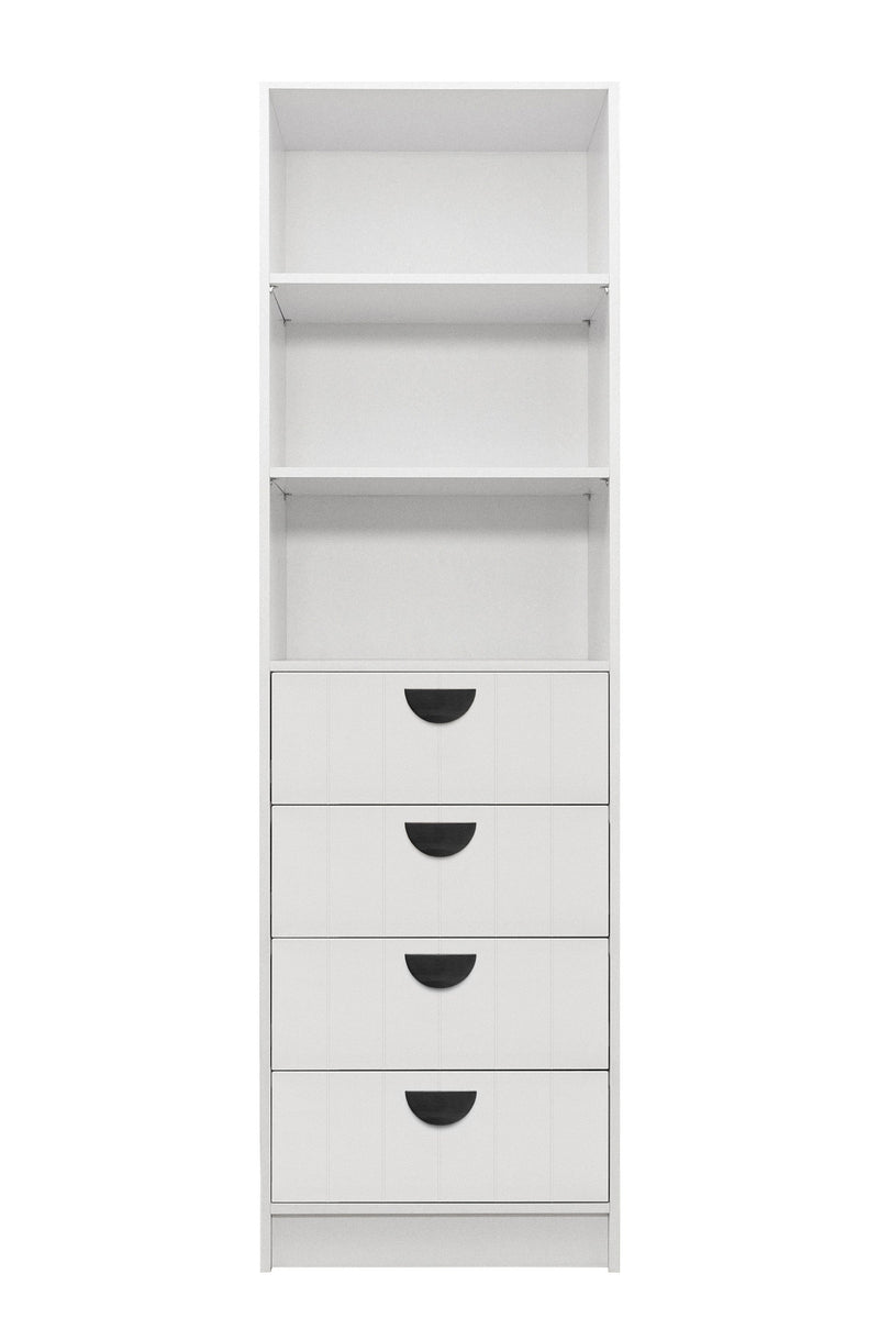 MALMO 3 SHELF 4 DRAWER WALK IN WARDROBE  - WHITE - VJ PANEL - HALF MOON BLACK