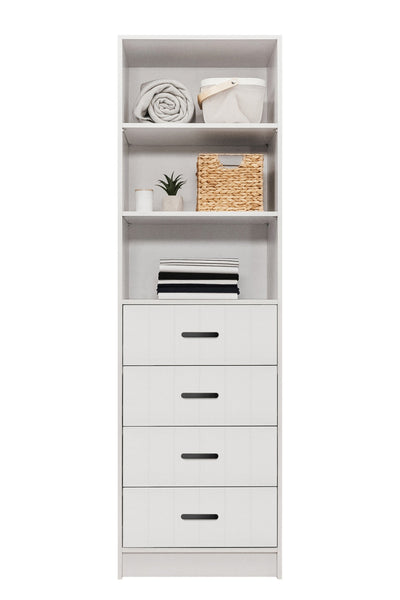 MALMO 3 SHELF 4 DRAWER WALK IN WARDROBE  - WHITE - VJ PANEL - OVAL BLACK