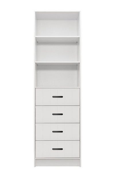 MALMO 3 SHELF 4 DRAWER WALK IN WARDROBE  - WHITE - VJ PANEL - OVAL BLACK