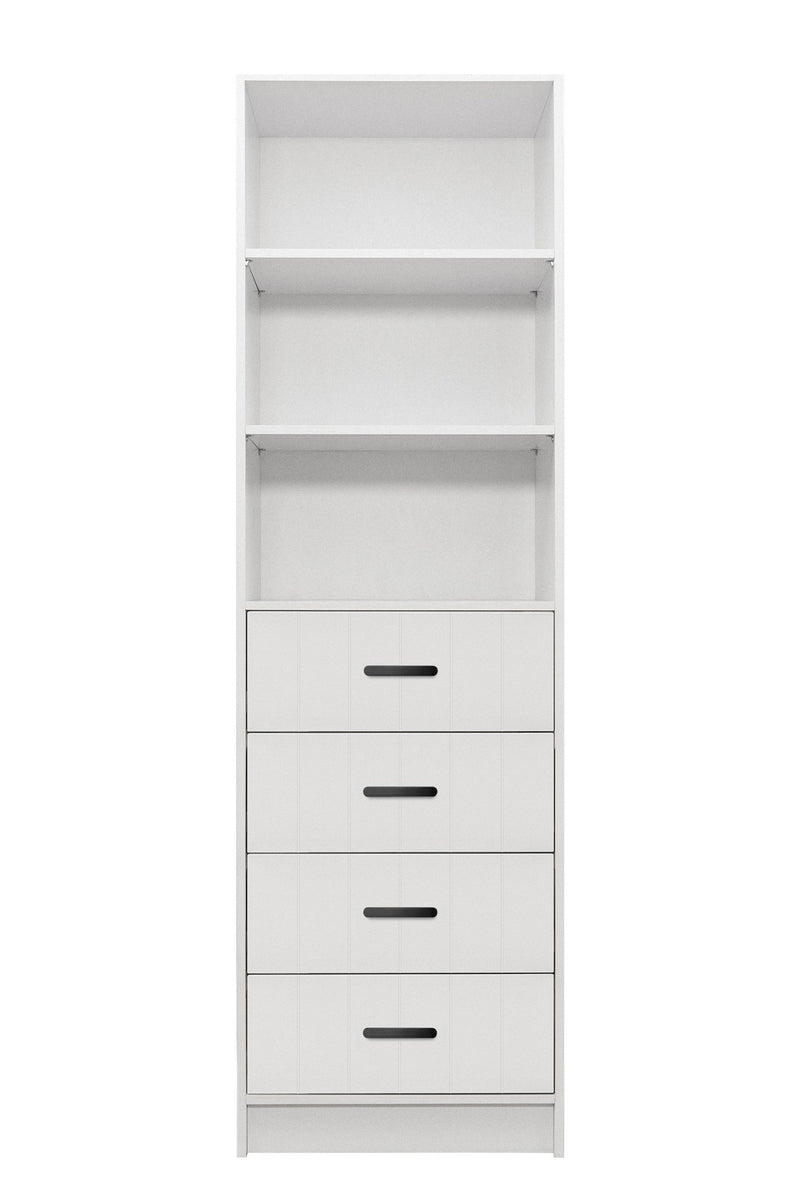 MALMO 3 SHELF 4 DRAWER WALK IN WARDROBE  - WHITE - VJ PANEL - OVAL BLACK