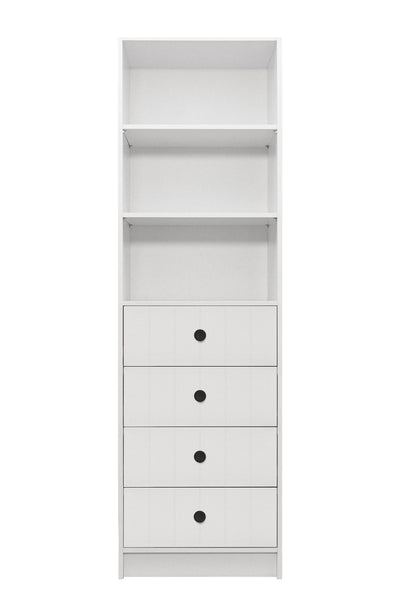 MALMO 3 SHELF 4 DRAWER WALK IN WARDROBE  - WHITE - VJ PANEL - ROUND BLACK