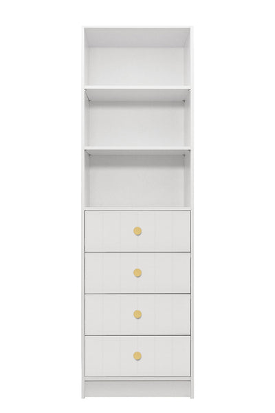 MALMO 3 SHELF 4 DRAWER WALK IN WARDROBE  - WHITE - VJ PANEL - ROUND BRASS