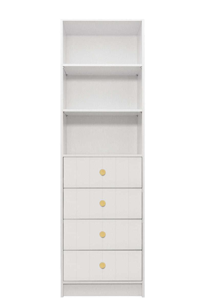 MALMO 3 SHELF 4 DRAWER WALK IN WARDROBE  - WHITE - VJ PANEL - ROUND BRASS