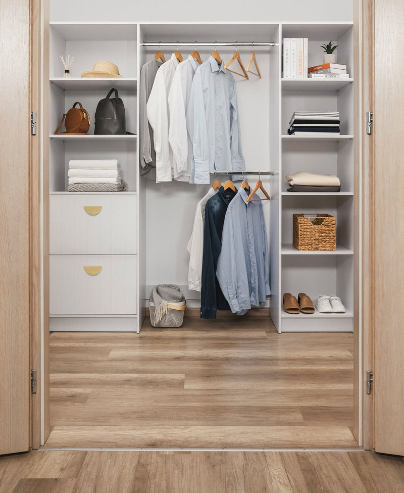 BASEL WALK IN WARDROBE KIT  - WHITE - VJ PANEL - HALF MOON BRASS