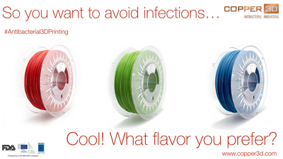 PLA Filament Copper 3D PLActive - Innovative Antibacterial 2.85mm 2.3KG Sky Blue Color 3D Printer Filament On Demand