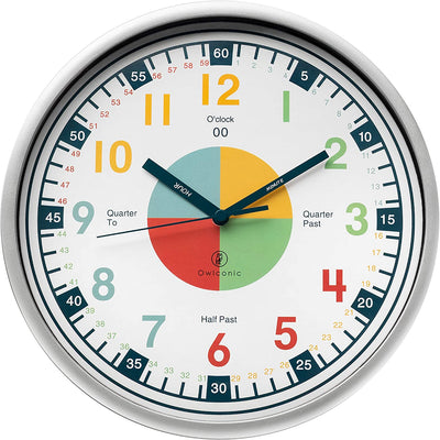 Telling Time Analogue Silent Wall Clock (Standard). Perfect Educational Tool for Homeschool, Classroom, Teachers and Parents