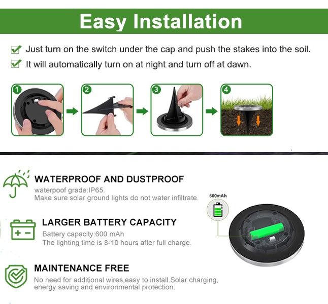 8 Pack LED Solar Pathway Lights Outdoor Solar Ground Lights (Warm White)