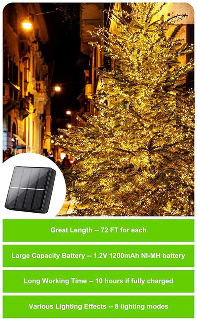 20m 200 LED Solar Powered Outdoor Lights with 8 Lighting Modes and Waterproof for Home,Garden and Decoration