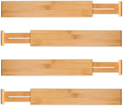 4 Pack Bamboo Adjustable Kitchen Drawer Dividers (Large, 44-55 cm)