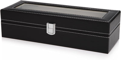 Black PU Leather Watch Organizer Display Storage Box Cases for Men & Women (6 slots)